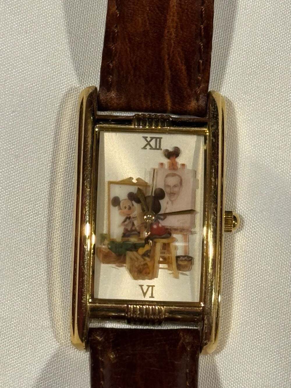 VTG 90’s Disney Parks Gallery Mickey Mouse Self Portrait Watch with shadow box